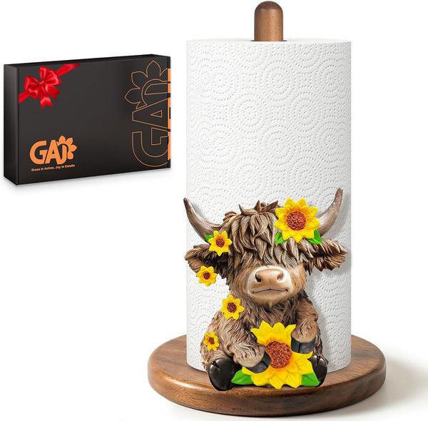 GAJ Highland Cow Paper Towel Holder - Highland Cow Decor for Kitchen Farmhouse
