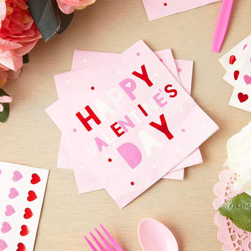 Sparkle and Bash 100-Pack Valentine’s Day Napkins - 5 x 5-Inch Folded Pink Paper - 3-Ply Soft Absorbent