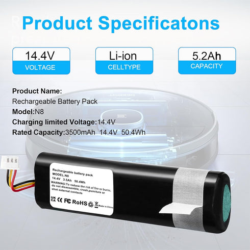 Replacement Battery Pack 14.4V 3.5Ah Compatible with Ecovacs Deebot N8, Ozmo 905 920 930 937 Series