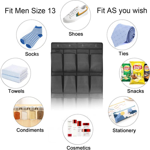 1 Pack 28 Large Pockets Hanging Shoe Organizer Over The Door Shoe Rack for Closet Storage, Gray