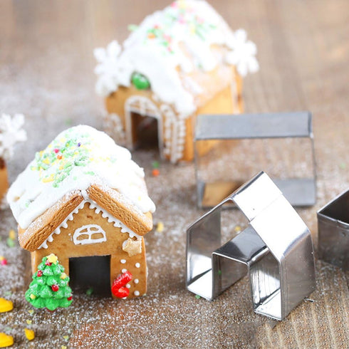 KALAIEN 3Pcs Mini House Mold Gingerbread Cookie Cutter Set, Stainless Steel, Cupcake Chocolate (Small)