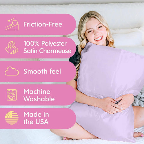 Morning Glamour Satin Pillowcases Set of 2, Standard/Queen Size, 20”x26”, Lavendar, Light Purple, Cooling for Hair &