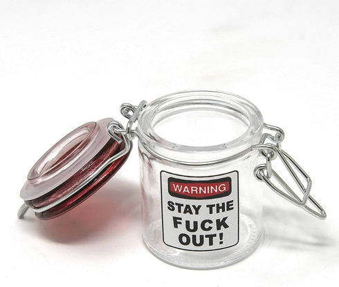 Airtight Glass Herb Mini Storage Jar with Clamping Lid, Choice of Design (Stay the F Out, Small)