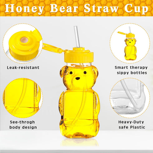 32 Pack Cups(6oz) Thenshop Honey Bear Bottle with Straws Empty Plastic Cup Honey Jar Containers Bear Shaped Squeeze