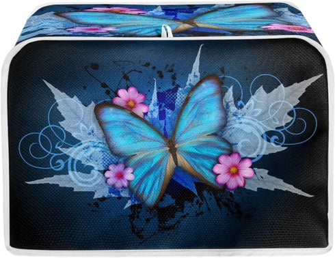 Xoenoiee Blue Butterfly Toaster Cover - 2 Slice Small Appliance Dust Cover with Top Handle, Washable