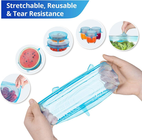 Silicone Stretch Lids, Reusable Zero Waste Silicon Container Lid Covers for Food, 6PCS, White
