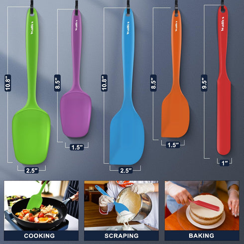 Walfos Silicone Spatula, 600°F Heat Resistant Kitchen Scraper, Strong Steel Core, Multicolor Set of 5