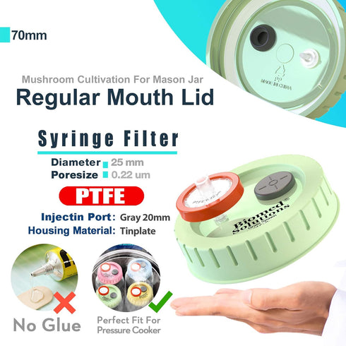6Pcs Regular Mouth Mushroom Liquid Culture Lid, Mason Jar Lid with PTFE Syringe Filter for Mushroom Growing