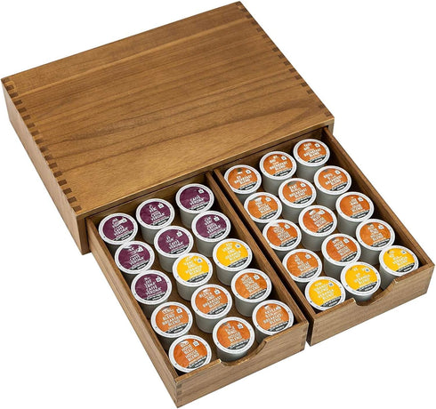Wooden K Cup Organizer Coffee Pod Storage Box, Coffee Pods and Tea Organizer Holder, K Pod Drawer Coffee Maker Stand,