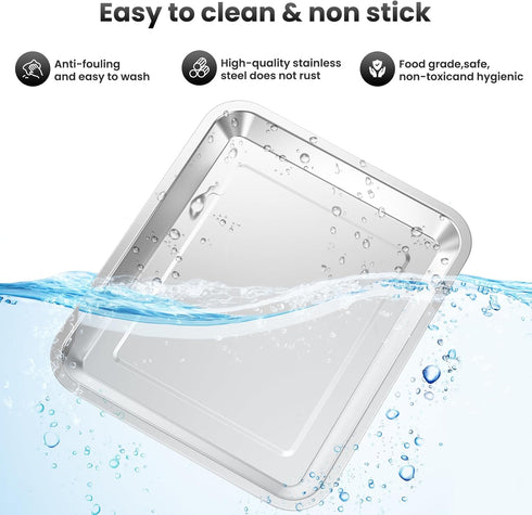 2 PCS Stainless Steel Baking Tray Pan, Compatible with Cuisinart Toaster Oven, Cookie & Bread Baking Sheet (12.4x10.06
