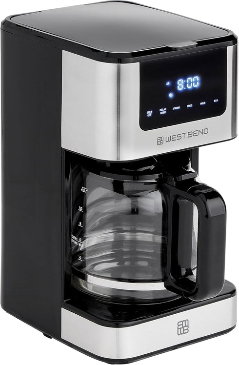 Programmable 6 12-Cup, West Bend Drip Coffee Maker Brews Hot or Iced, with Brew Strength Selector Auto Shut-Off