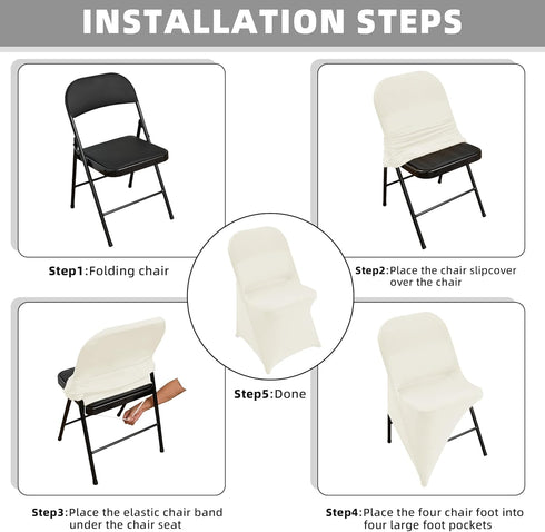 6 Packs Ivory Spandex Stretch Folding Chair Covers for Wedding Party,Universal Fitted Washable Dining Seat Slipcovers