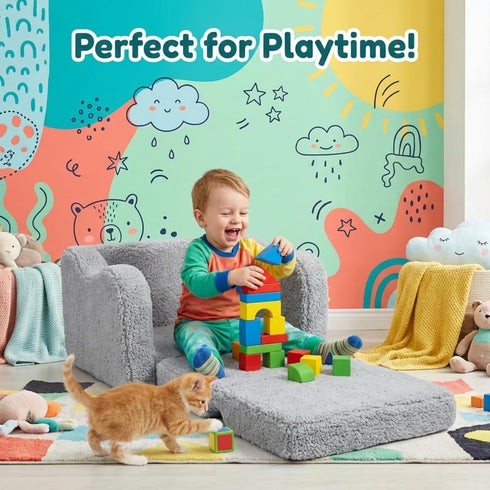 2-in-1 Kids Couch for Toddlers, Kids Sofa Chair, Comfy Soft Foldable Toddler Couch Chair for Girls and Boys