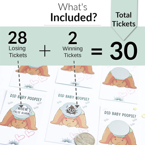 Did Baby Poopie Baby Shower Scratch Off Game (30-Pack, Brown) - Boy or Girl Emoji Lottery Ticket Cards with Winners