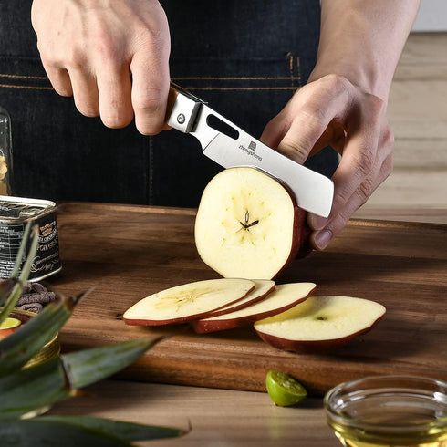 ZhengSheng 4.8” Folding Chef Knife, Ultra Sharp 440A Stainless Steel Blade, Natural Olive Handle, Japanese Style Pocket