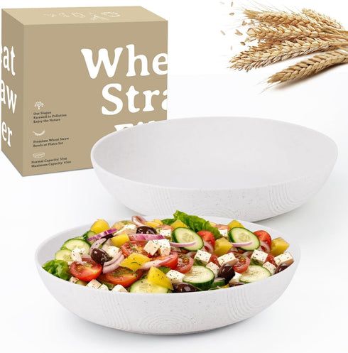 Salad Bowls 10 Inch, Set of 2 Large 65oz Wheat Straw Serving Bowls, Microwave & Dishwasher Safe