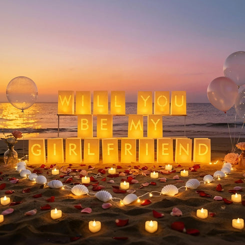 30PC 2000PC Will You Be My Girlfriend Light Up Letters Luminary Bags, Banner, Romantic Decoration Kit with Bright LED