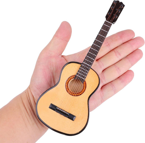 Dselvgvu (7.87"x2.87"x0.94") Wooden Miniature Guitar with Stand and Case Mini Musical Instrument Guitar Replica
