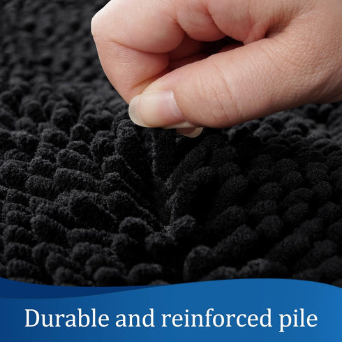 LOCHAS Luxury Bathroom Rug Shaggy Bath Mat 24 x 17 Inch, Washable Non Slip Bath Rugs for Bathroom Shower, Soft Plush Chenille Absorbent Carpets Mats, Black