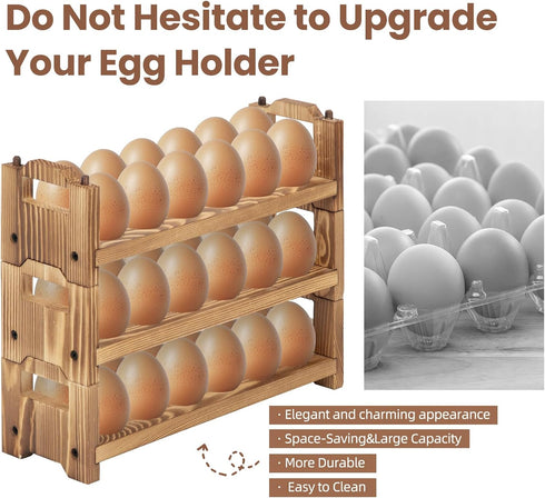 Countertop, 3-tire 36 Egg Holder Solid Wooden Egg Holder, Stackable Egg Storage Easter Basket Holding Up to Fresh Eggs