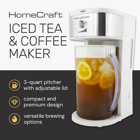HomeCraft 3-Quart White Stainless Steel Café' Iced Tea and Coffee Brewing System, 12 Cups