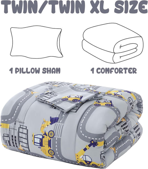 Set, Set Sets Yibeizi Twin Bed Comforter Kids Lightweight All-Season Comforter Cute Truck Pattern Microfiber Breathable