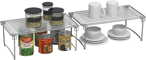 2 Pack, Deco Brothers Stackable Cabinet Shelf Organizer, Chrome