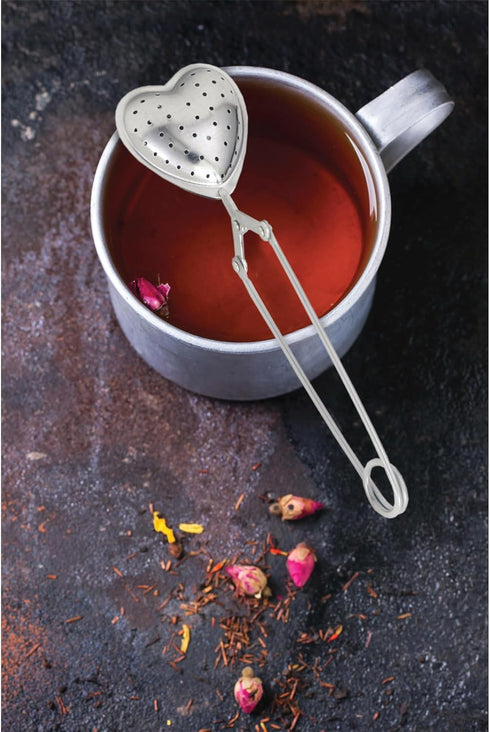 HIC Long Handled Snap Tea Infuser, Heart Shape, 18/8 Stainless Steel Mesh, 1.75-Inch