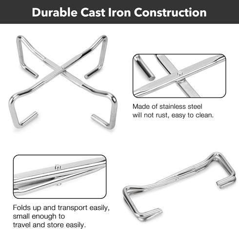Stanbroil 8" Stainless Steel Folding Dutch Oven Lid Stand for Campfire Cooking, 4-in-1 Tool