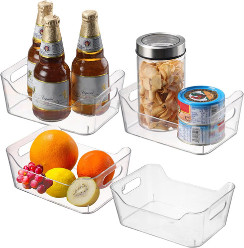 Small 4 Pack Clear Plastic Storage Bins, U-Shaped Organizer Containers with Handles for Kitchen, Bathroom, Office