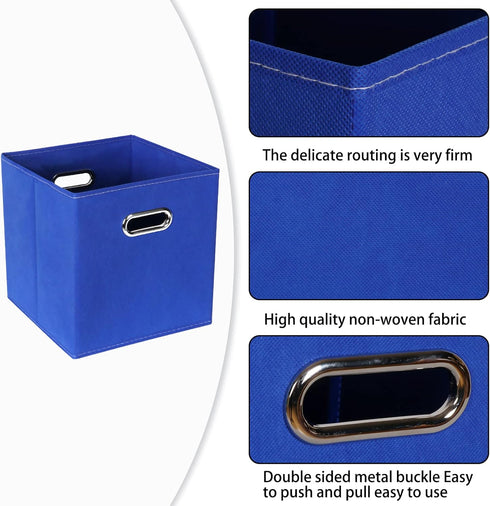 Set of 6 Dark Blue Fabric Cloth Storage Bins, Foldable Cube Baskets with Dual Handles for Home Bedroom Storage