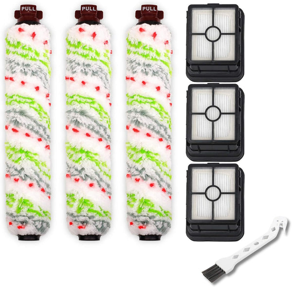 Replacement Parts for BISSELL CrossWave PET PRO Vacuum Cleaner, 3 Pet Brush Rolls & 3 Filters