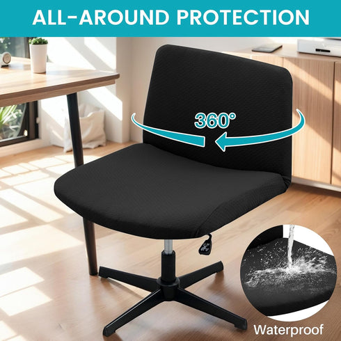 Armless Office Desk Chair Cover Stretch Waterproof Jacquard Wide Seat Mid Back Accent Chair Slipcover Criss Cross Chair
