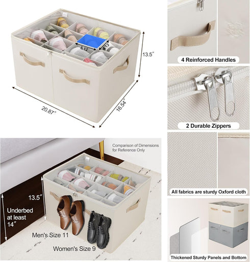 Closet, 16 TP09Y TOPIA HOME Shoe Organizer for Foldable Shoe Box with Adjustable Dividers and Clear Cover, Space Saving