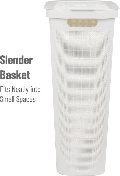 Mind Reader 40L Slim Laundry Hamper - Clothes Basket with Lid, Linen Design, Plastic, 18.5”L x 10.75”W x 23.5”H