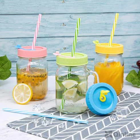 Regular Mouth Mason Jar Lids with Straw Hole, Stoppers, Silicone Rings, Cleaning Brush, 26 Pack