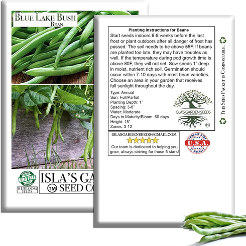 50+ Packet, Blue Lake Bush Green Bean Seeds, Heirloom Seeds Per Non GMO Seeds, (Isla's Garden Seeds), Botanical Name:
