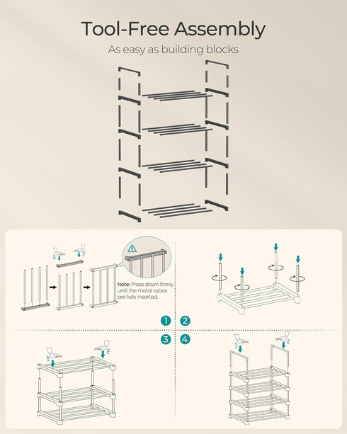 4-Tier 5-10 11.8 16.7 28.2 Inches, ULSA004B01 SONGMICS Shoe Rack, Shoe Organizer, Metal Storage Shelf, Upright