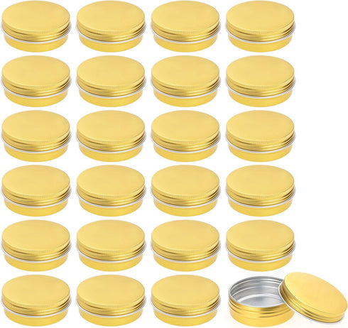 Foraineam 24 Pieces 4 oz Aluminum Round Tins, Golden Metal Storage Jars, Empty Spice Containers, Travel Tin Cans