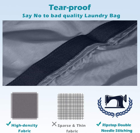 Heavy Duty Laundry Bag 2 Pack, XL Nylon Laundry Bags with Straps, Washable Large Organizer with Drawstring Closure