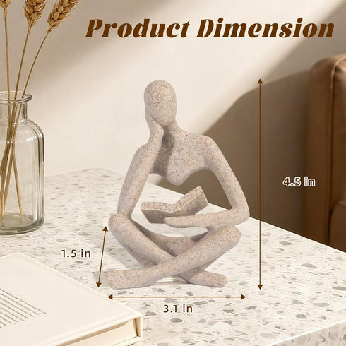 Small Bookshelf Decor Coffee Table Sculpture Abstract Thinker Statue Reading Figurine Modern Neutral Home Decoration