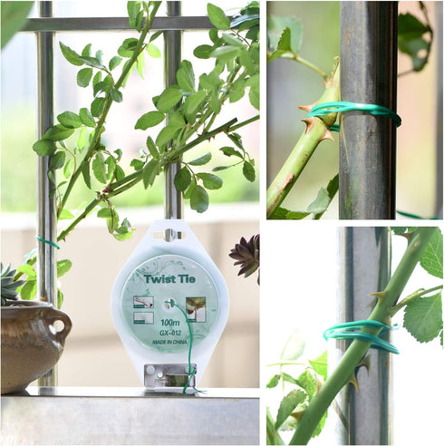 YDSL 328ft (100m) Twist Ties, Green Garden Plant Ties with Cutter for Gardening and Office Organization