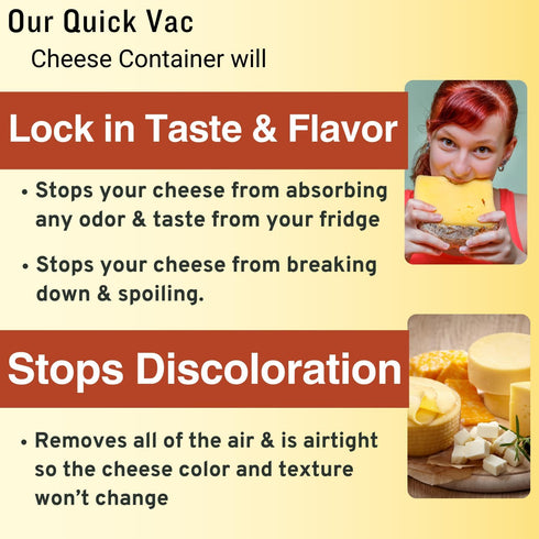 FoodLite The Quick Vac: Only Airtight Vacuum Sealed Cheese Saver Container - Perfect For Keeping Cheddar, Parmesan