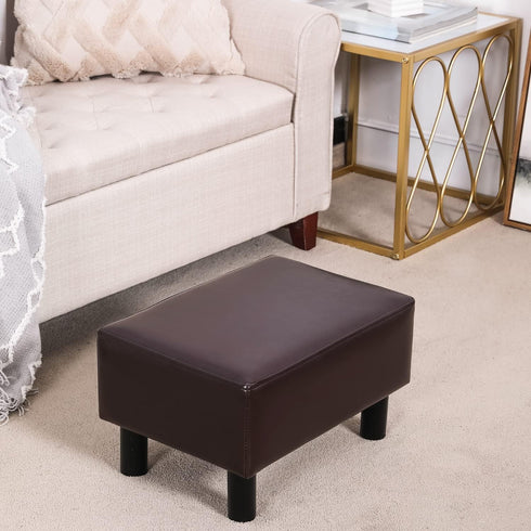 Compact Faux Leather Footrest Ottoman - Brown Small Stool