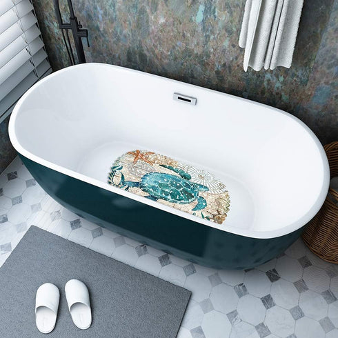 MOLFUJ Non Slip Sea Turtle Bathtub Mat with Suction Cups, Oval Pebble Shower Mat for Baby Tub,Safety Vinyl Anti-Skid