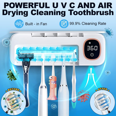 DRMXBU 5 Toothbrush Sanitizer and Holder, Toothbrush Holders for Bathrooms with Light Clean Air Dry, Rechargeable