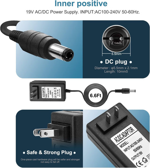 19V AC DC Charger Power Cord for Eufy RoboVac 11S 12 15C 25C 30C 35C, Compatible with Various Robot Vacuums
