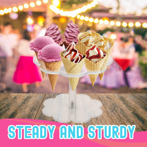 Ice Cream Cone Holder Stand with 8 Holes Capacity, Clear Acrylic Waffle Cone Holder