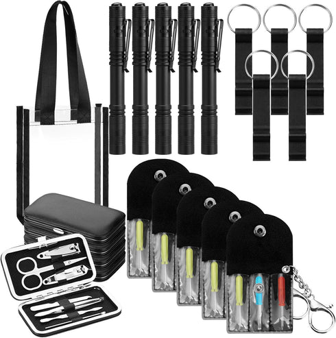 5 Sets Set Teenyyou Baby Shower Prizes for Winners Men Small Bottle Opener, Mini Screwdriver Keychain, Flashlight Pen