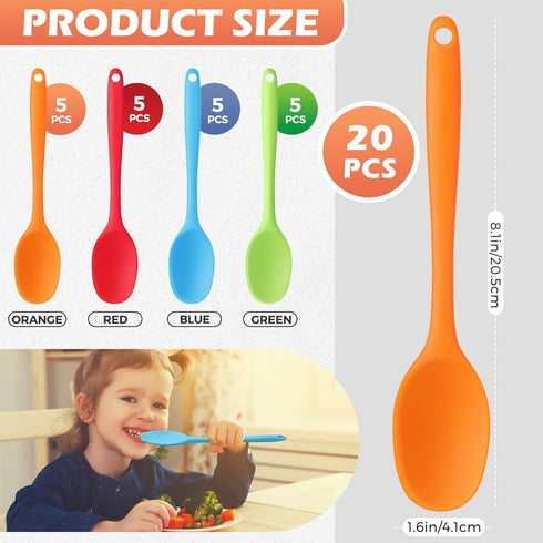 Rtteri 20 Pieces Mixing Spoons for Cooking Small Silicone Nonstick Mixing Spoons High Heat Resistant,Cooking Baking Spoons, Cooking Spoon for Mixing, Baking, Stirring, Turning, Scraping for Kitchen